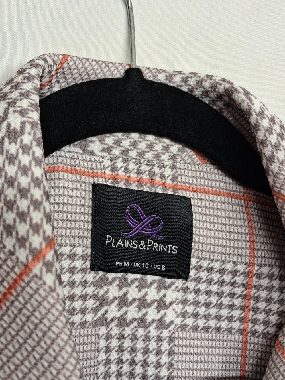 PLAINS & PRINTS Plaid Vest Jacket Sleeveless Belted Houndstooth Gray White 6